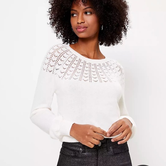 LOFT Sweaters - Pointelle Yoke Sweater
